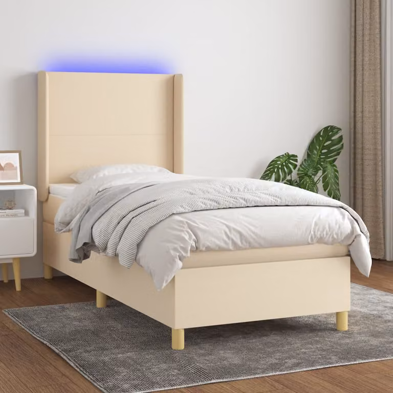 Letto Ibrido con Materasso e Illuminazione LED vidaXL in Tessuto Beige e Bianco L/P/H: 90 x 190 cm