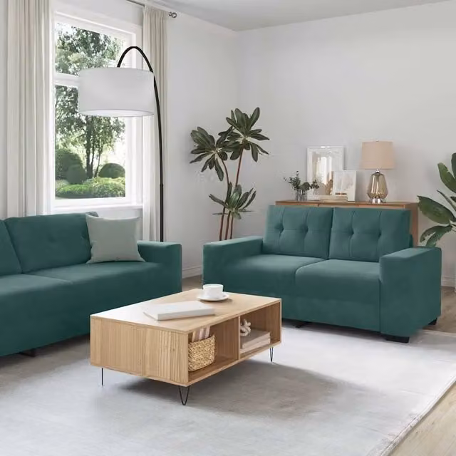 Set di divani 3 pezzi vidaXL in velluto verde con poltrona, divano a 2 posti e divano a 3 posti per il tuo soggiorno