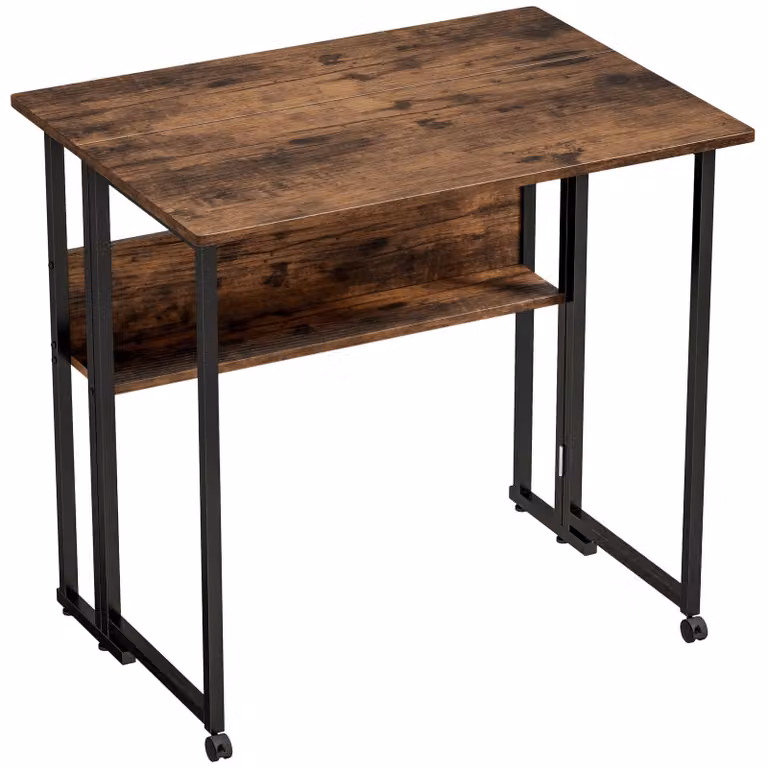 Scrivania pieghevole con ripiano portaoggetti | Colore: Marrone rustico | Dimensioni: 80x58x75 cm