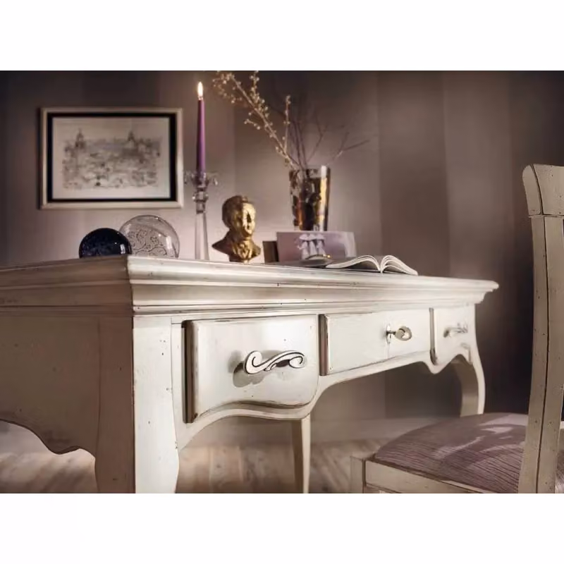 Scrivania classica in legno di faggio bianco lacca con 3 cassetti Mobili 2G L: 130 cm, P: 70 cm, H: 78 cm – 3