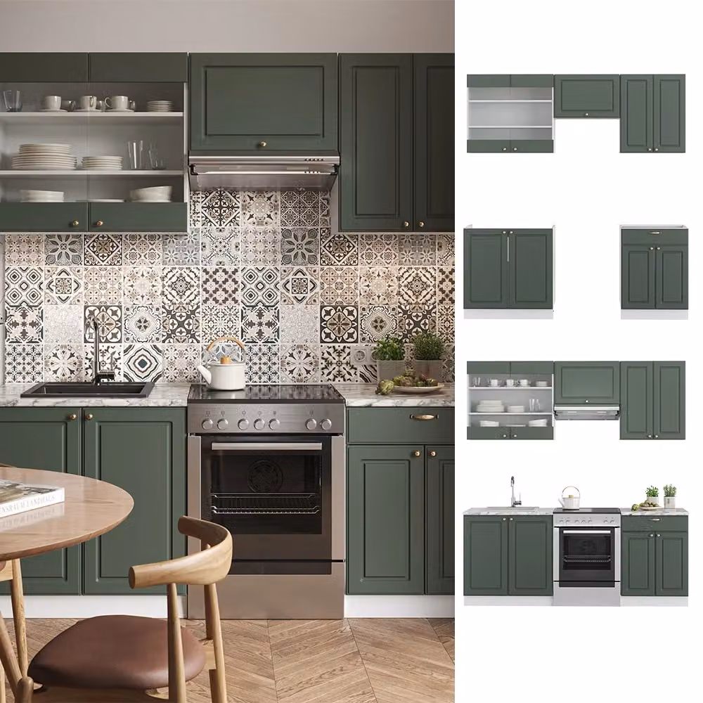 Cucina componibile Fame-Line Vicco in stile rustico, colore Verde-oro e Bianco, L: 200 cm – 2