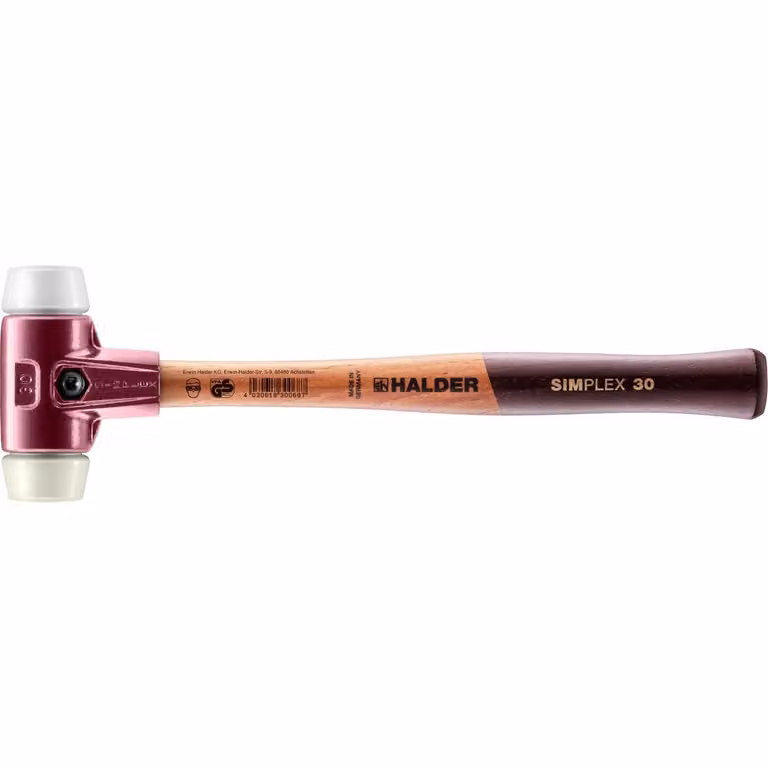 Mazza SIMPLEX soft-face con alloggiamento TE e manico in legno, Ø 30, superplastica / nylon