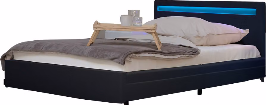 HOME DELUXE - Letto LED NUBE con cassetti 140 x 200 grigio scuro Letto imbottito