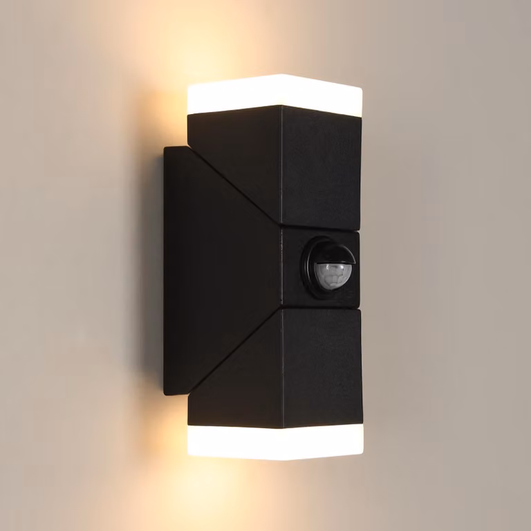 Lampada da parete a LED con sensore di movimento, 3000K, in alluminio, colore nero