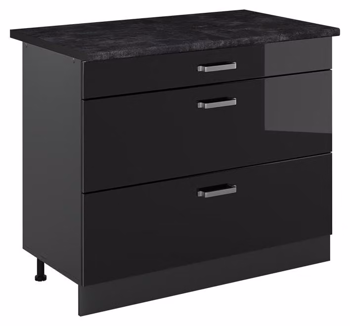 Mobiletto base per cucina Vicco R-Line Nero lucido/Antracite 100 cm piano di lavoro Antracite, Model 71587