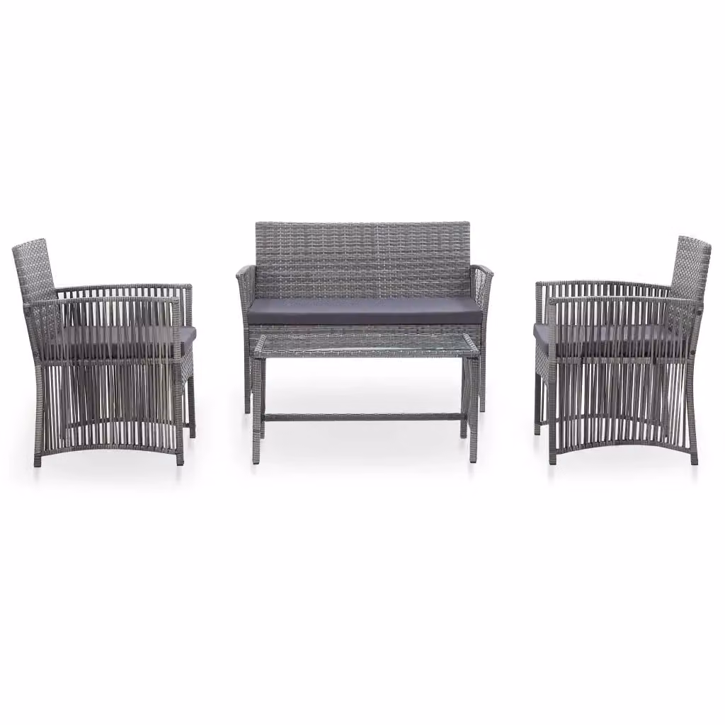 Set Salotto da Giardino 4 Pezzi in Polyrattan Antracite con Cuscini e Tavolino con Struttura in Acciaio Verniciato a Polvere – 2