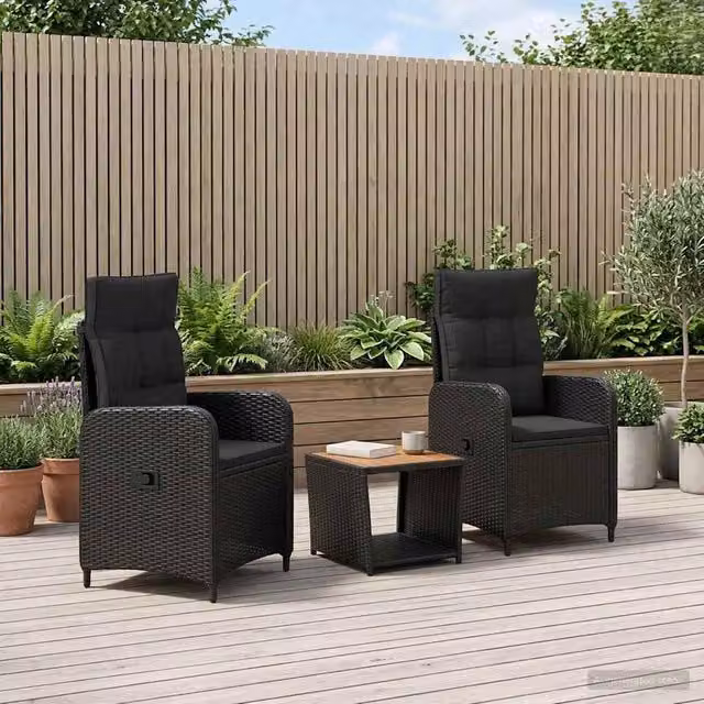 Set Lounge da Giardino Moderno vidaXL in Acciaio Nero con Cuscini Imbottiti e Tavolino da Esterno