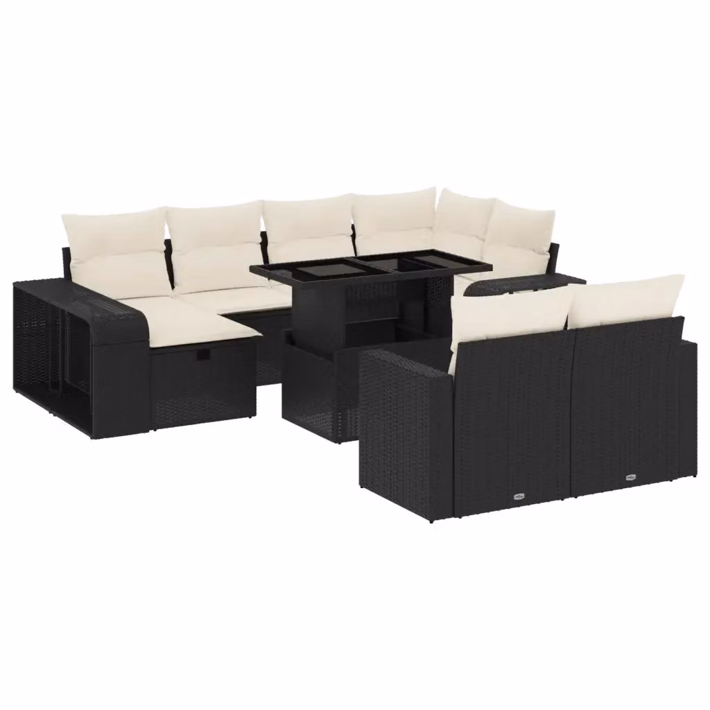 vidaXL Set Divani da Giardino 11 pz a Forma a L con Cuscini, Polyrattan e Struttura in Acciaio Verniciato a Polvere, Colore Nero e Bianco – 2