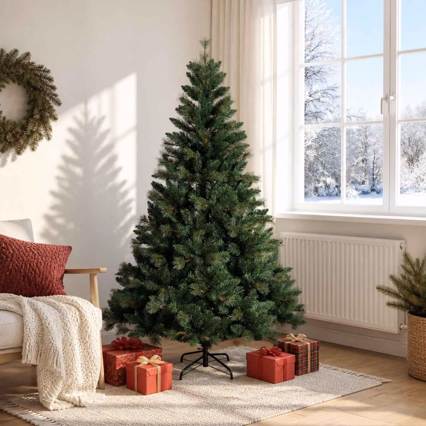 Albero di Natale artificiale pieghevole, altezza 180 cm, realizzato in PVC e metallo