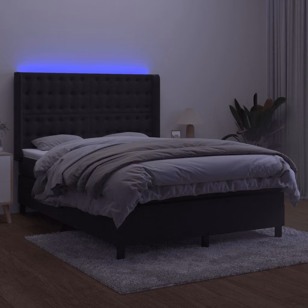 Maison Exclusive - Letto a Molle con Materasso e LED Nero 140x190 cm in Velluto