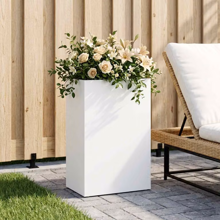 vidaXL Vaso da giardino in metallo Bianco L: 50 cm, P: 40 cm, H: 75 cm