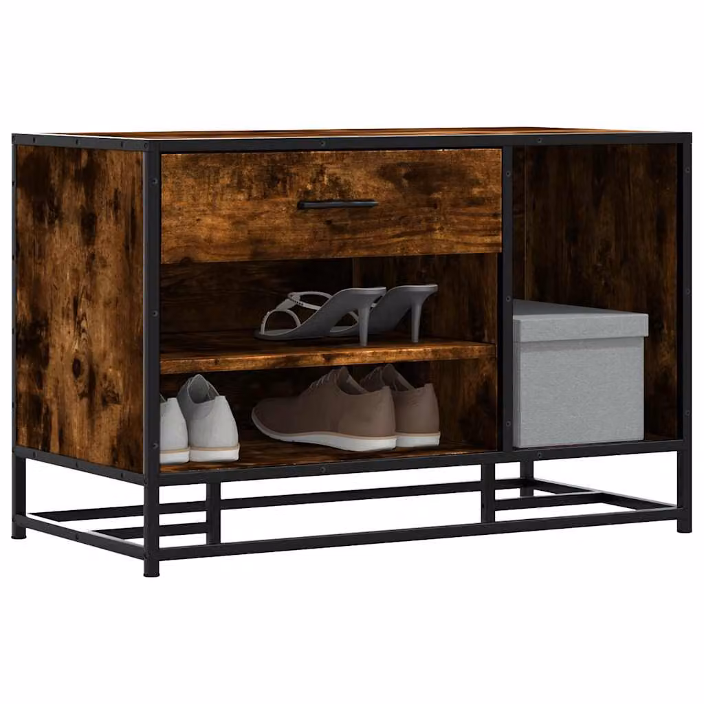 Panca portaoggetti con scarpiera vidaXL in stile industriale, colore rovere e marrone, realizzata in legno e metallo, L: 100 cm, P: 40 cm, H: 53,5 cm