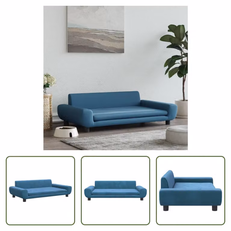 The Living Store Letto per cani Blu 100x54x33 cm in velluto