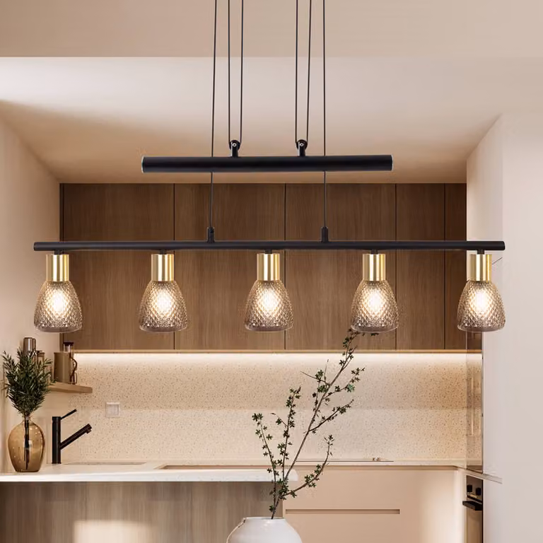 Näve Lampada a sospensione in vetro Lindita, Alluminio / Grigio / Zincato, Soggiorno / Sala da pranzo, Vetro, Lampada a sospensione