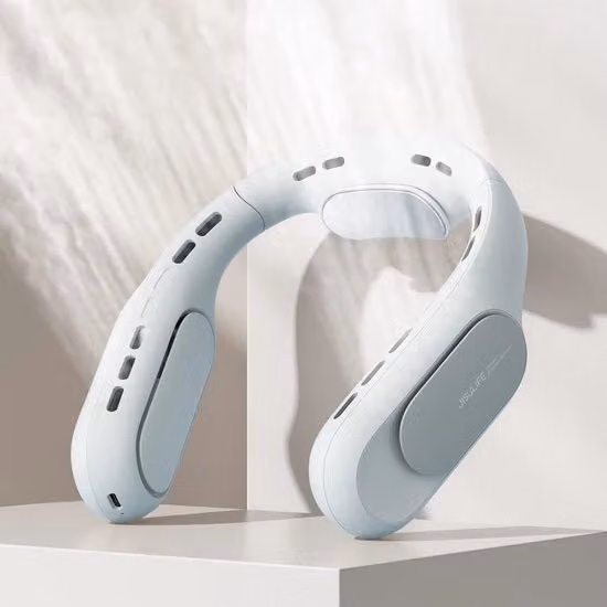 Ventilatore portatile mini Jisulife ricaricabile bianco con flusso d'aria 360 e 3+1 velocità