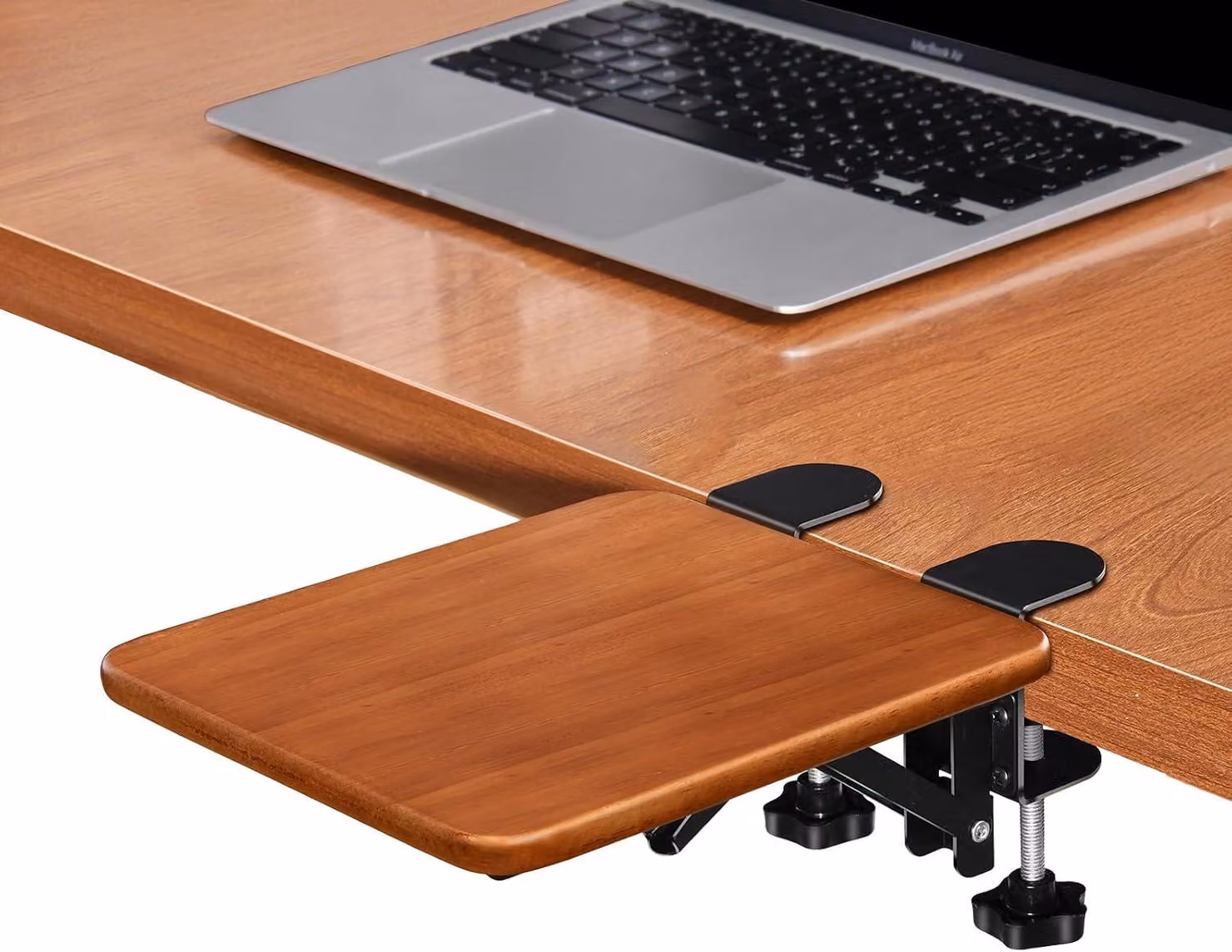 Tavolino ergonomico per computer, piano estensibile per scrivania, dimensioni 20,8 x 19,2 cm, supporto da tavolo con poggiapolsi e vano portaoggetti, braccio regolabile e poggiabraccia pieghevole a 90°