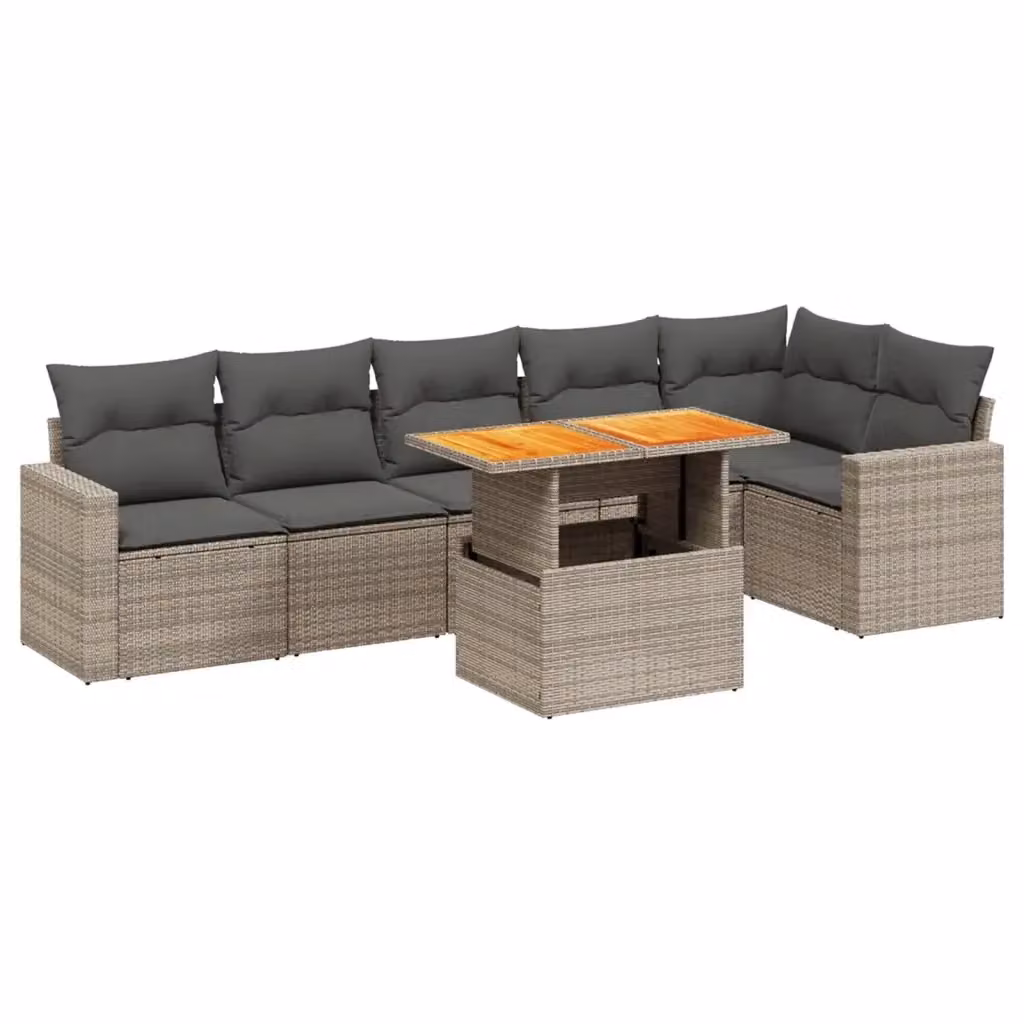 vidaXL Set Divani da Giardino 7 pz a Forma a L in Polyrattan Grigio con Cuscini e Tavolino – 2