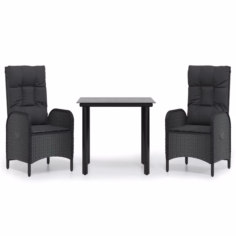 vidaXL set da pranzo da giardino a 3 pezzi con cuscini in polirattan nero