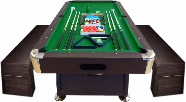 Tavolo da biliardo 8 piedi con panche contenitore Simbashopping, colore marrone e verde
