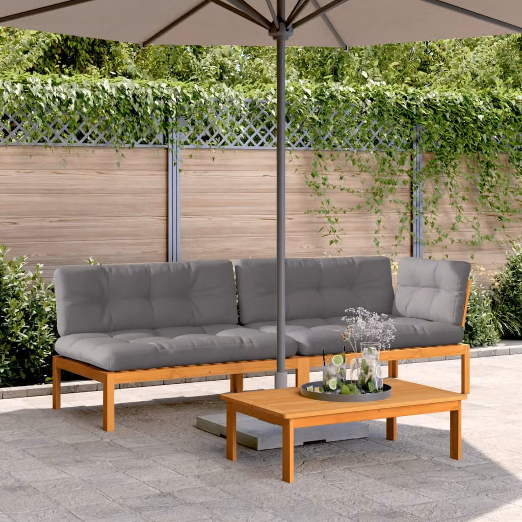 vidaXL Set Divano da Giardino a L con Cuscini in Legno Massello di Acacia Marrone e Grigio – 1