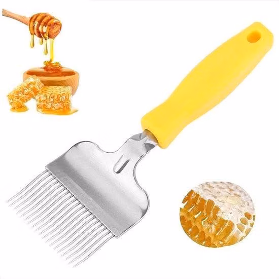 Forchetta per la decapsulatura in acciaio inossidabile per l'apicoltura - Giallo/Argento - Rimuove efficacemente la cera d'api