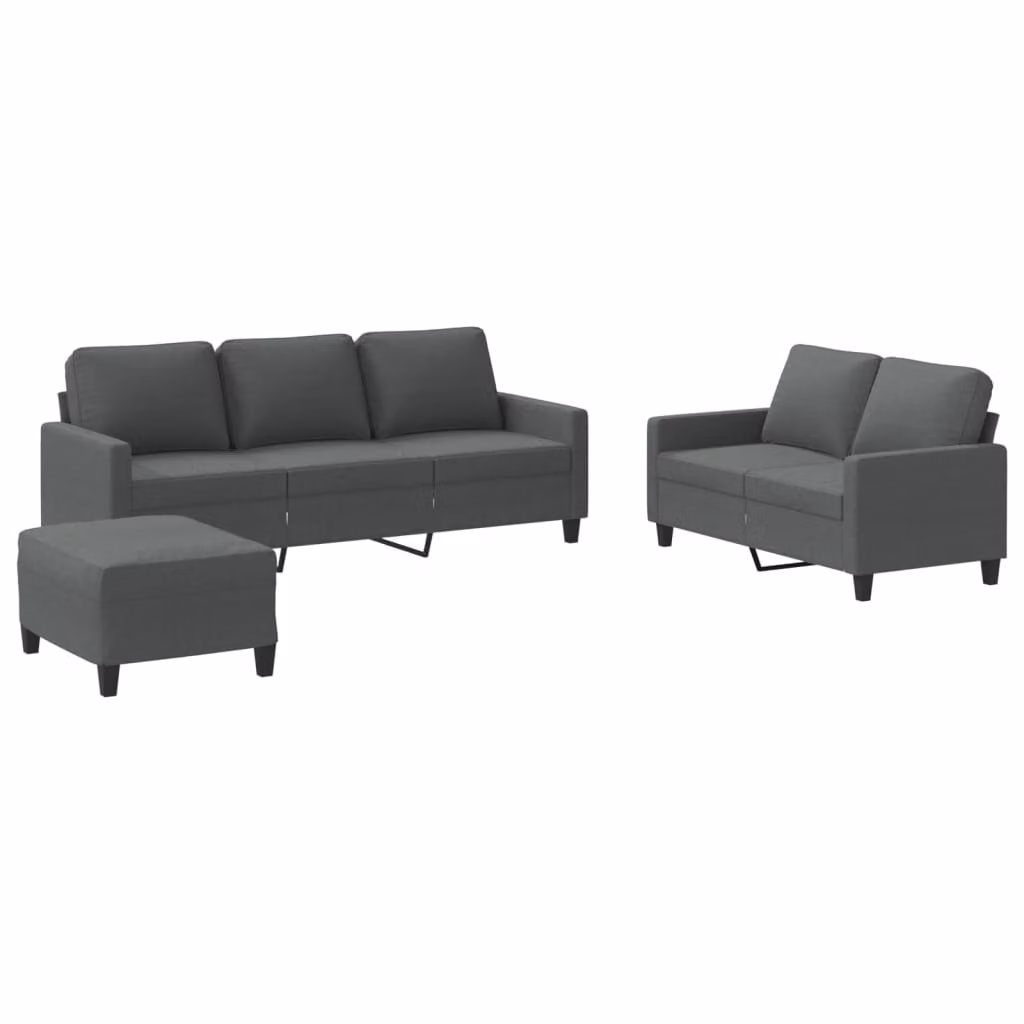 Set di Divani 3 pz con Cuscini Grigio Scuro in Tessuto