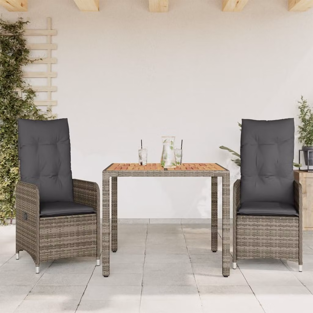 Maison Exclusive - Set da giardino 3 pezzi con cuscini Grigio Poly Rattan
