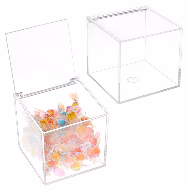 Contenitore di stoccaggio 10x10x10 cm - 2 pezzi - Acrilico trasparente - Resistente - Coperchio a battente - Contenitore organizzativo antipolvere