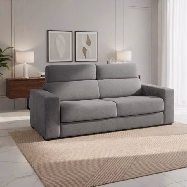 Divano letto 3 posti Crien Luna24 in tessuto grigio elephant con struttura in legno e poggiatesta regolabile – 1