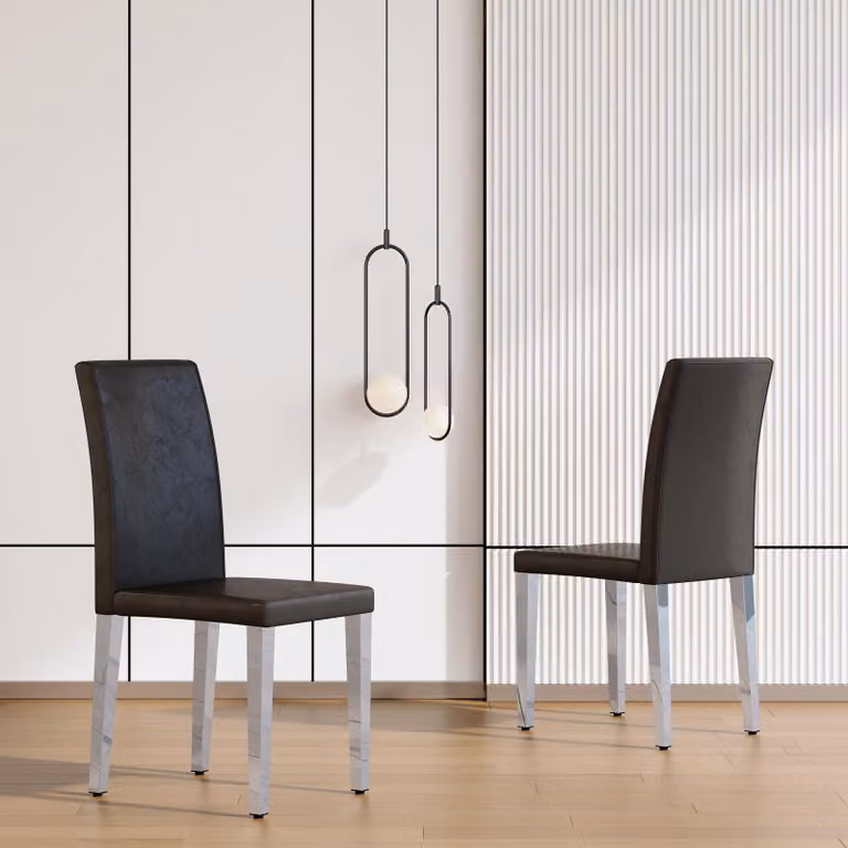Set di 2 sedie da pranzo, design minimalista, rivestite in ecopelle, gambe in metallo, stile moderno e leggero, lusso (nero e argento)