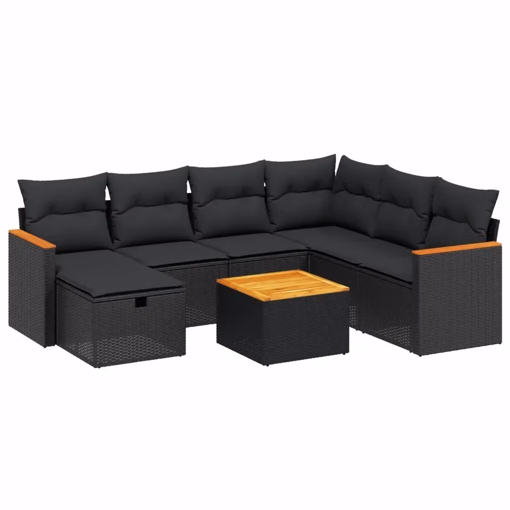 vidaXL Set Divani da Giardino a L con Cuscini 8 pz Nero in Polyrattan e Acciaio – 2