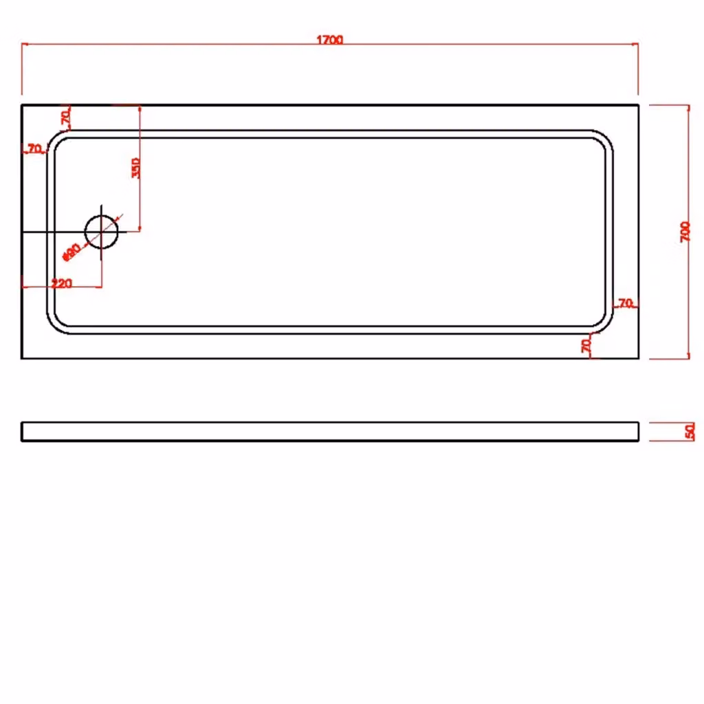 Piatto Doccia Rettangolare Laneri Modello Selene Bianco L: 70 cm, P: 170 cm, H: 5 cm – 2
