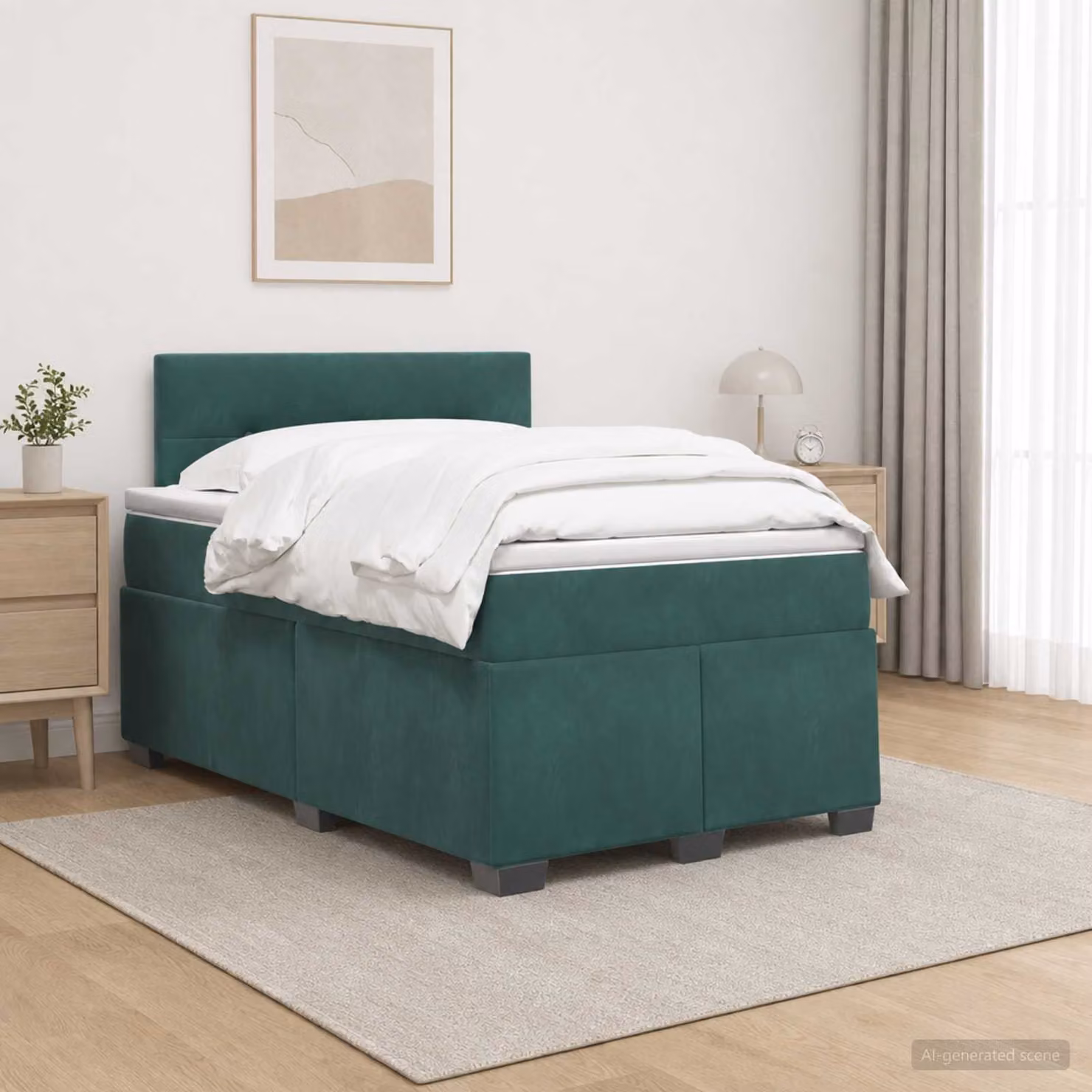 Letto box spring con materasso vidaXL in velluto verde e bianco L/P: 120 x 200 cm