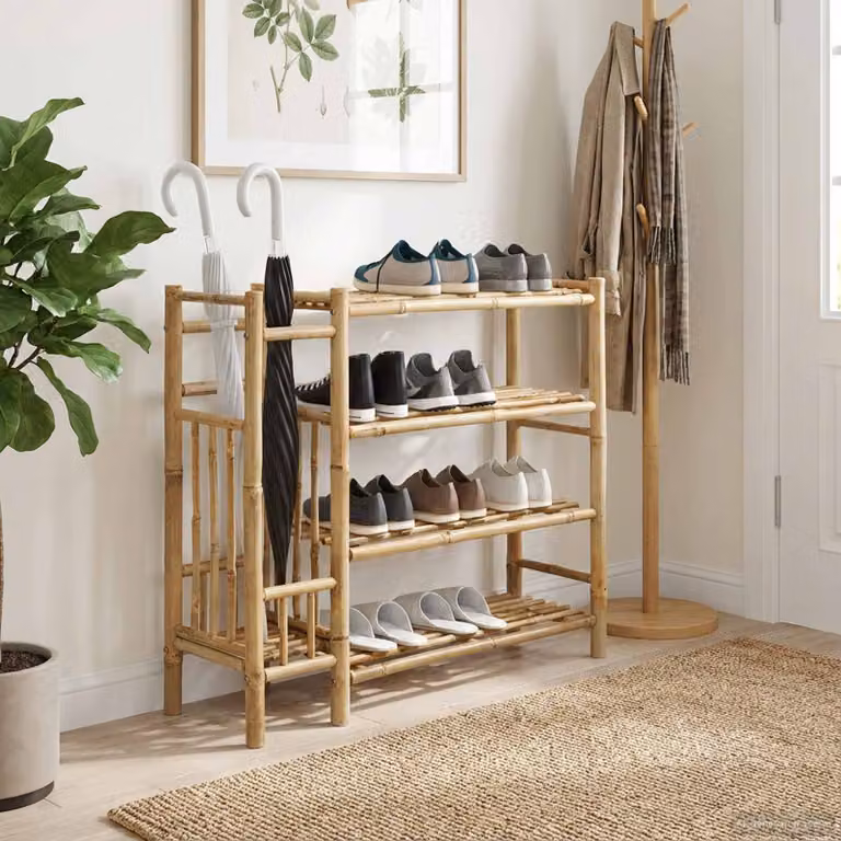 Scarpiera vidaXL in bambù naturale stile rustico, colore beige e marrone, L 88 cm x P 27 cm x H 80 cm