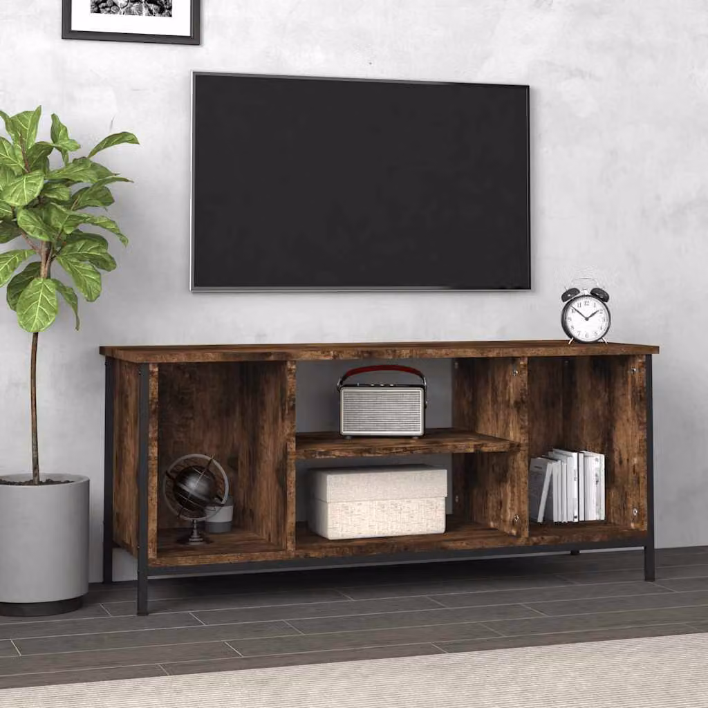 Mobile TV vidaXL in legno e metallo marrone, design moderno con ruote, L 102 cm x P 35 cm x H 45 cm