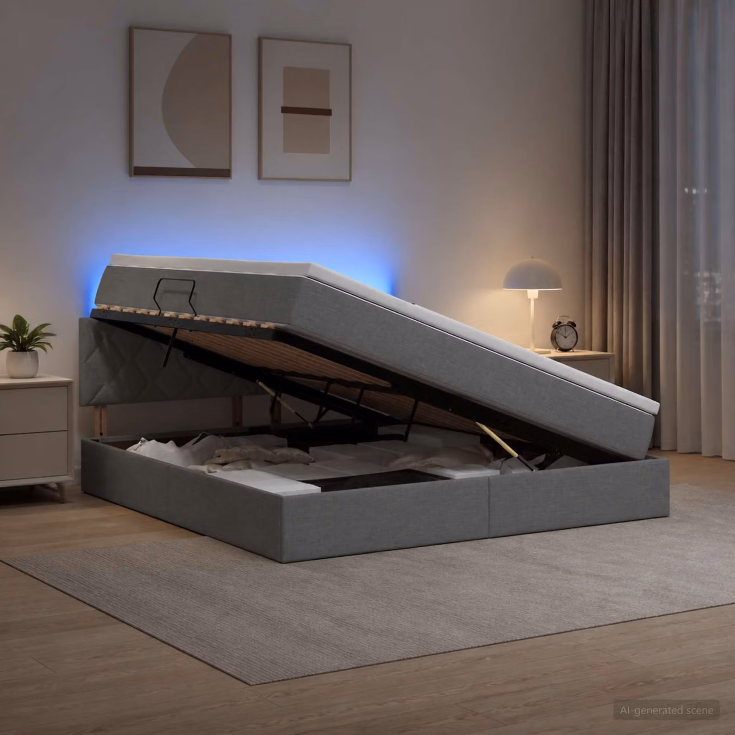 Letto con contenitore e illuminazione LED vidaXL, Grigio, L/P/H: 140 x 200 x 88 cm
