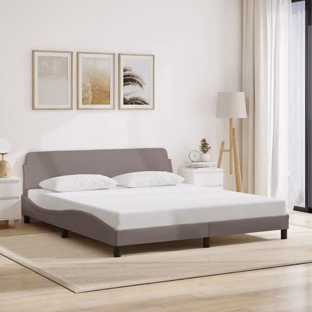 Letto matrimoniale moderno vidaXL in tessuto beige e grigio con struttura in legno e metallo L/P/H: 218 x 180 x 74,5 cm – 1