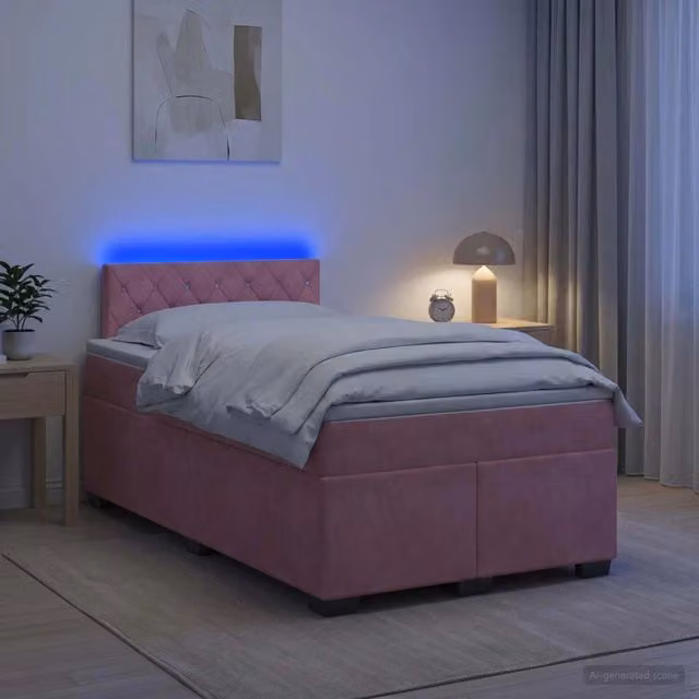 Letto con Box Spring, Materasso e LED vidaXL in Velluto Rosa, L/P/H: 120 x 200 cm