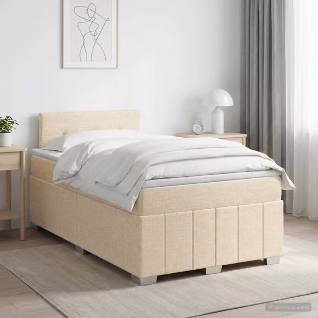 Letto box spring con materasso vidaXL in tessuto beige e bianco con base a sollevamento L/P: 120 x 200 cm – 1