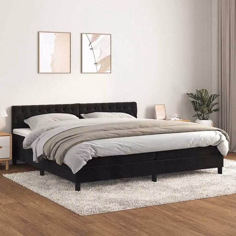 vidaXL Letto Ibrido con Giroletto a Molle e Materasso in Velluto Nero e Bianco L/P: 200 x 200 cm