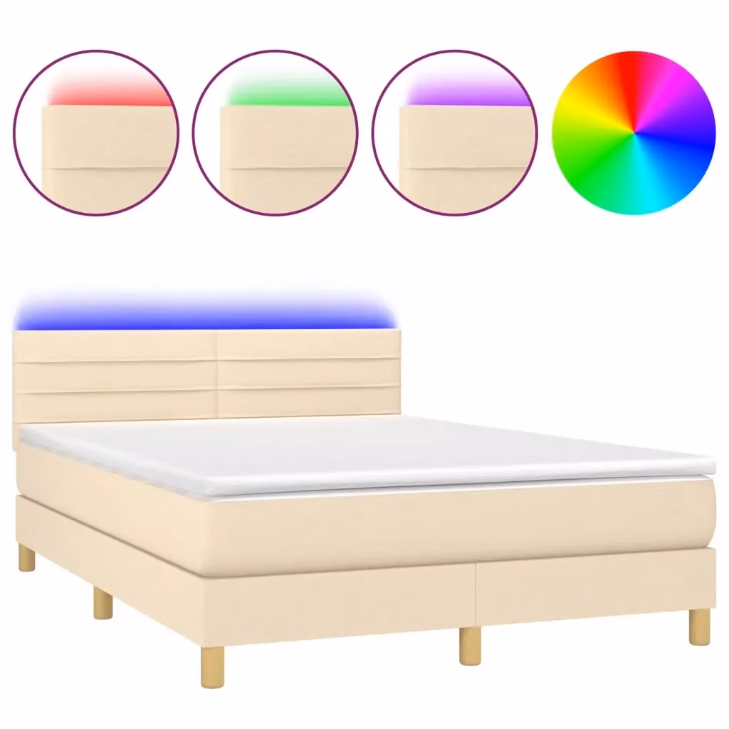 Letto Ibrido vidaXL con Materasso, Illuminazione LED e Porta USB, Tessuto Beige, L/P/H: 140 x 200 cm – 2