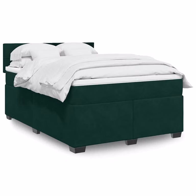 vidaXL Giroletto a Molle con Materasso Ibrido in Velluto Verde Scuro e Bianco L/P/H: 140 x 190 cm