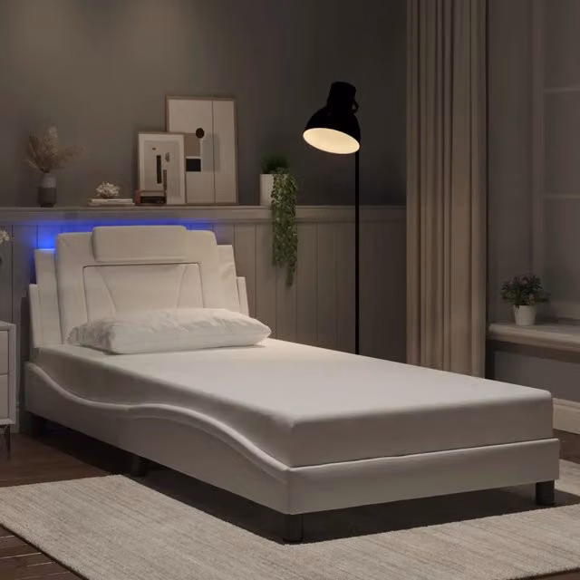 Giroletto Viana con LED senza Materasso-Struttura Letto Bianco 100x200 cm