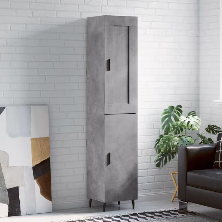 Credenza moderna vidaXL in legno e metallo grigio, sospesa, con ante a battente e ripiani interni, L/P/H: 34,5 x 34 x 180 cm