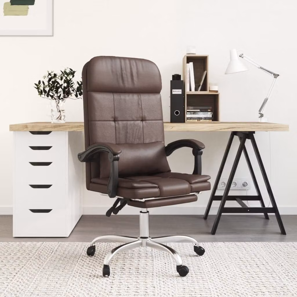 The Living Store Sedia da ufficio con funzione massaggio in Pelle finta marrone