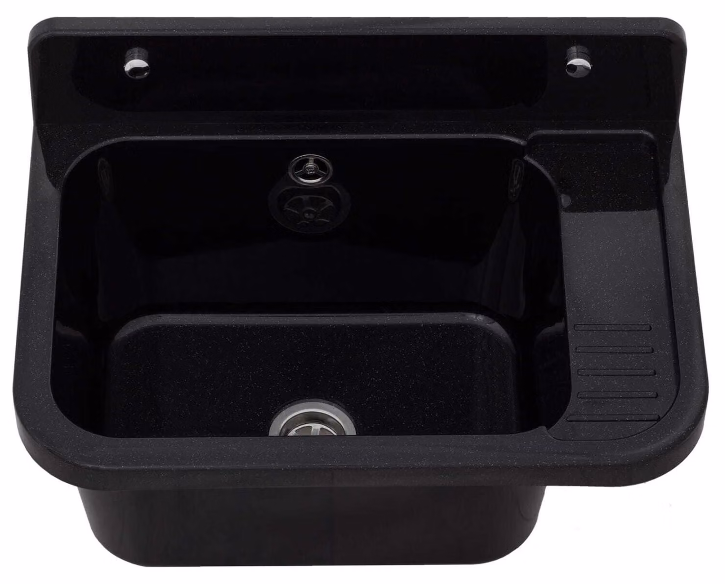 [VIGO Lavello 50x43 cm] Lavello da incasso in plastica di alta qualità con piano di sgocciolamento, set sifone incluso, rubinetteria: con rubinetteria
