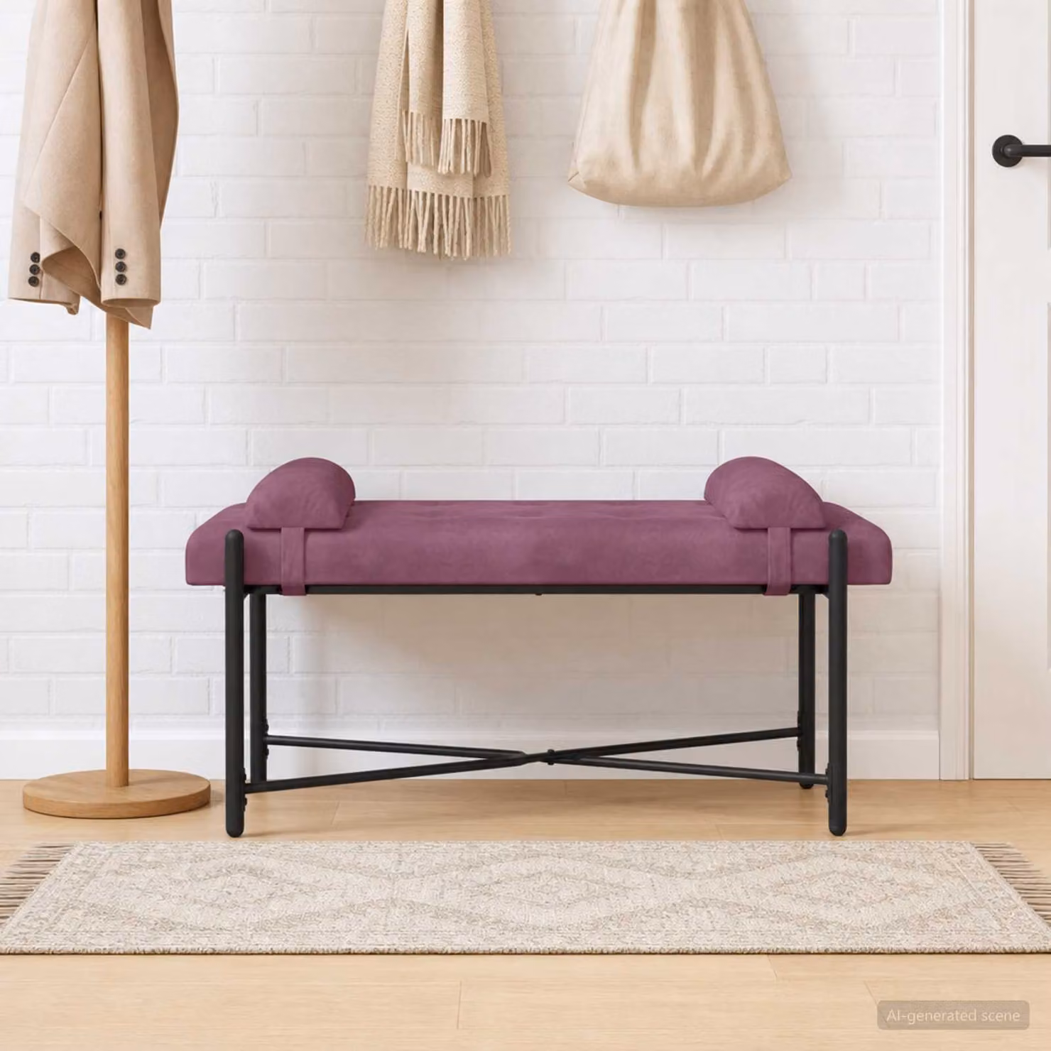 Panchina vidaXL in velluto viola con bottoni e cuscini, L 110 x P 40 x H 46 cm