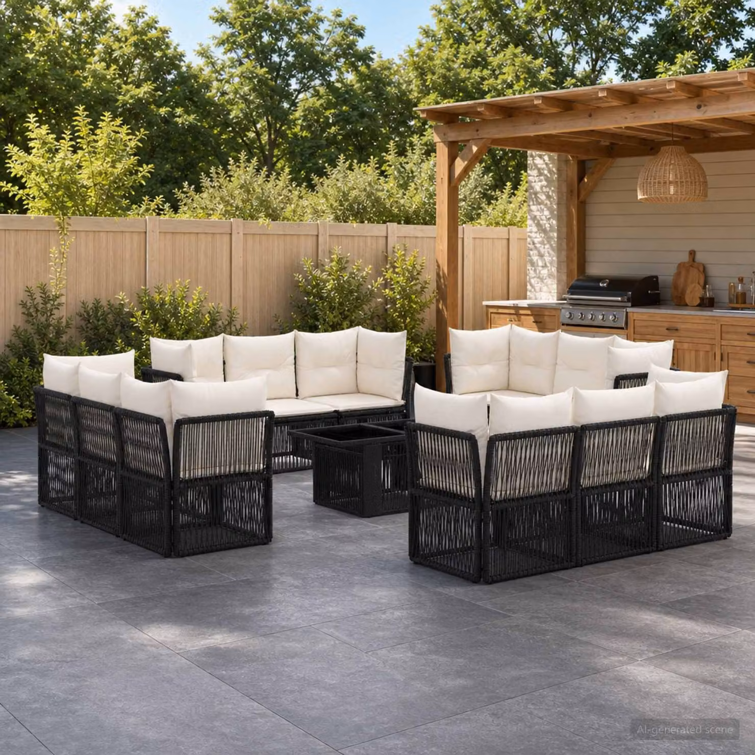 Set Divano da Giardino vidaXL 13 pz Nero in Polyrattan con Cuscini e Tavolino da Caffè