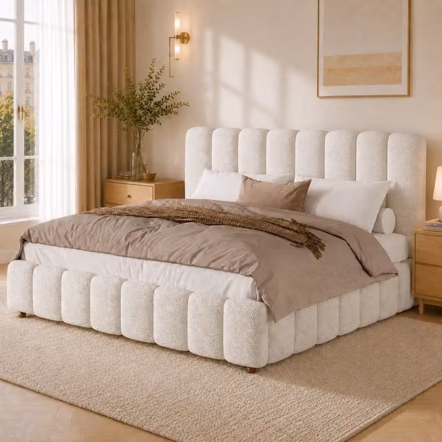 letto imbottito bouclé bianco 176 x 218 cm