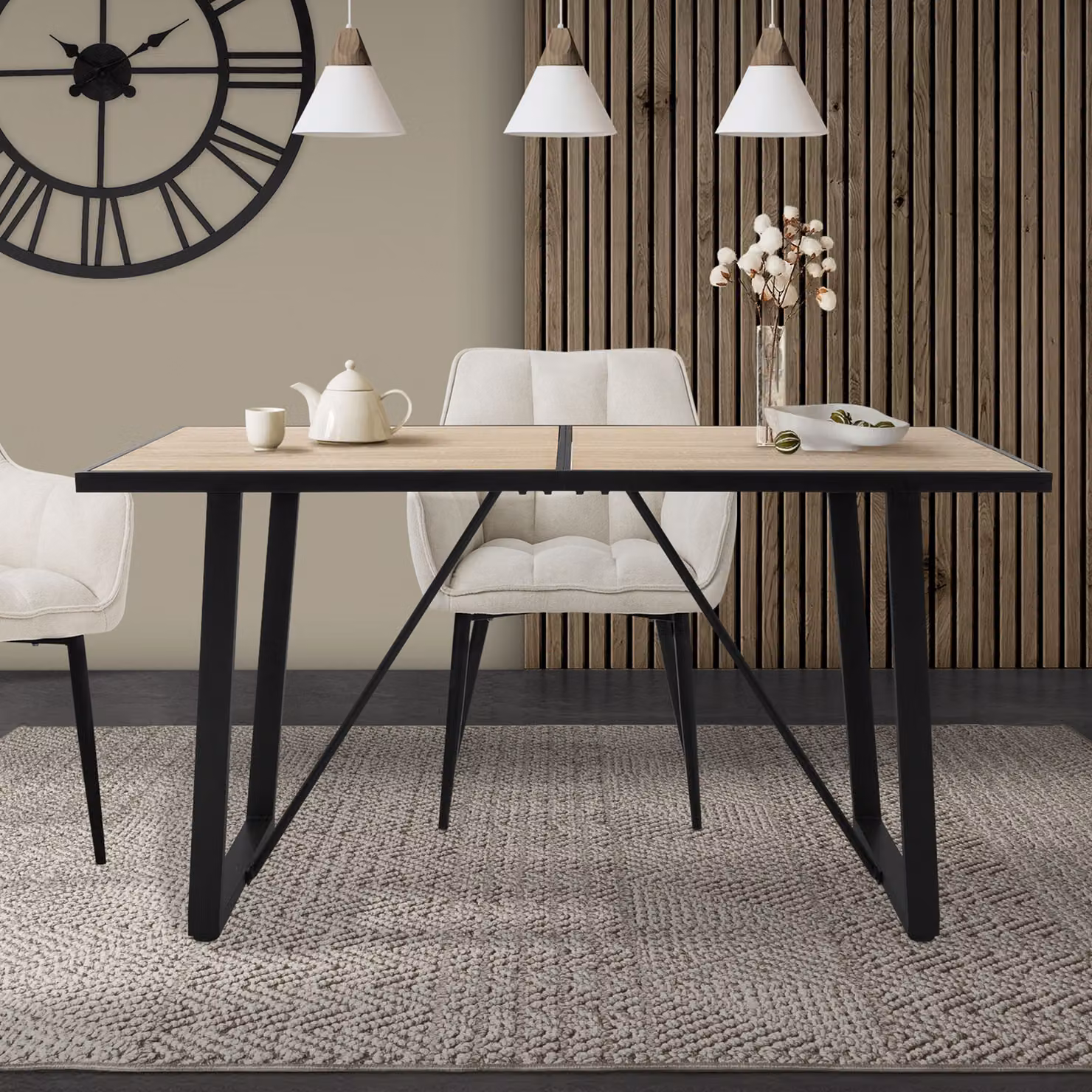 ML-Design tavolo da pranzo per 6 persone, look rovere, tavolo da soggiorno industriale con struttura in metallo, scrivania con gambe a vite regolabili in altezza